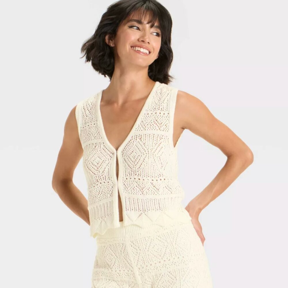 Women's Crochet-Style Pullover Sweater Tank - A New Day™ Large